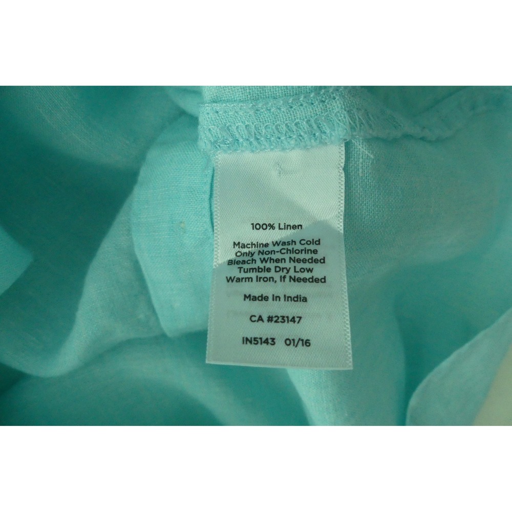 Talbots Womens Aqua 100% Linen Button Shirt Roll Sleeve Blouse S Summer Beach - Picture 4 of 7
